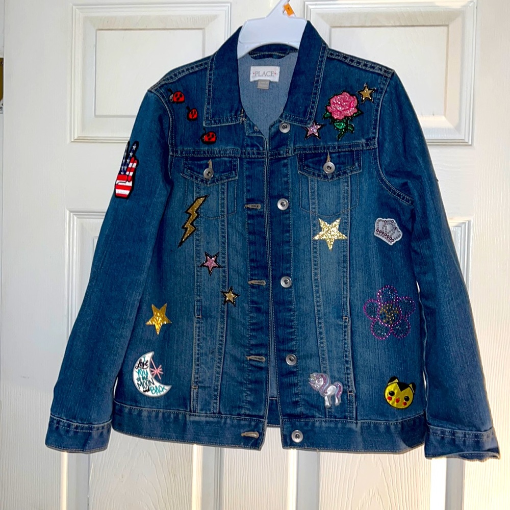 Super cute denim jacket with patches